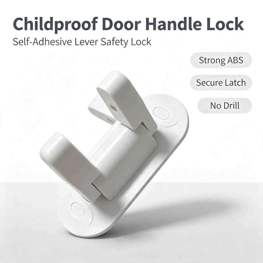 1/2pcs Door Handle Lock, Child Safety Lock, Durable ABS Material With Adhesive Backing, Adult One-Handed Operation Without Tools - A - View 1
