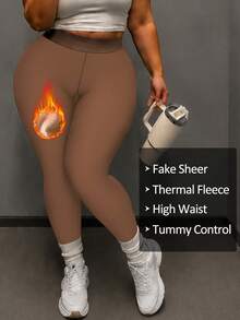 1pc/2pcs Women's Plus Size Warm Tights, Sexy Slim Fit Faux Translucent Thermal Lined Leggings, Winter Thickened Warm Fleece Tights, Women's Fashion Tights - Multicolor - View 21