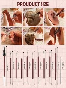 12Pcs Clay Sculpting Tools Set Double Ended Stainless Steel Wood Handle For Pottery Carving Modeling Artists Hobbyists - Multicolor - View 3