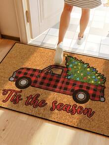 1pc Funny Christmas Truck & Christmas Tree Print Welcome Door Mat, Holiday Atmosphere Decor For Patio, Winter Outdoor Garden Welcome Mat, Home Decor - Mustard Yellow - View 7