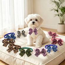 5/12pcs Pet Leopard Pattern Bow Collar Adjustable Cat Dog Bow Tie Collar Small Dog Teddy Yorkshire Schnauzer Dress Up Accessories - Multicolor - View 2