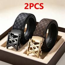 2pcs New Fashion Men's Belt, Classic Letter Design, High Quality Alloy Automatic Buckle, Exquisite Printing, Lightweight & Business Style - Multicolor - View 6