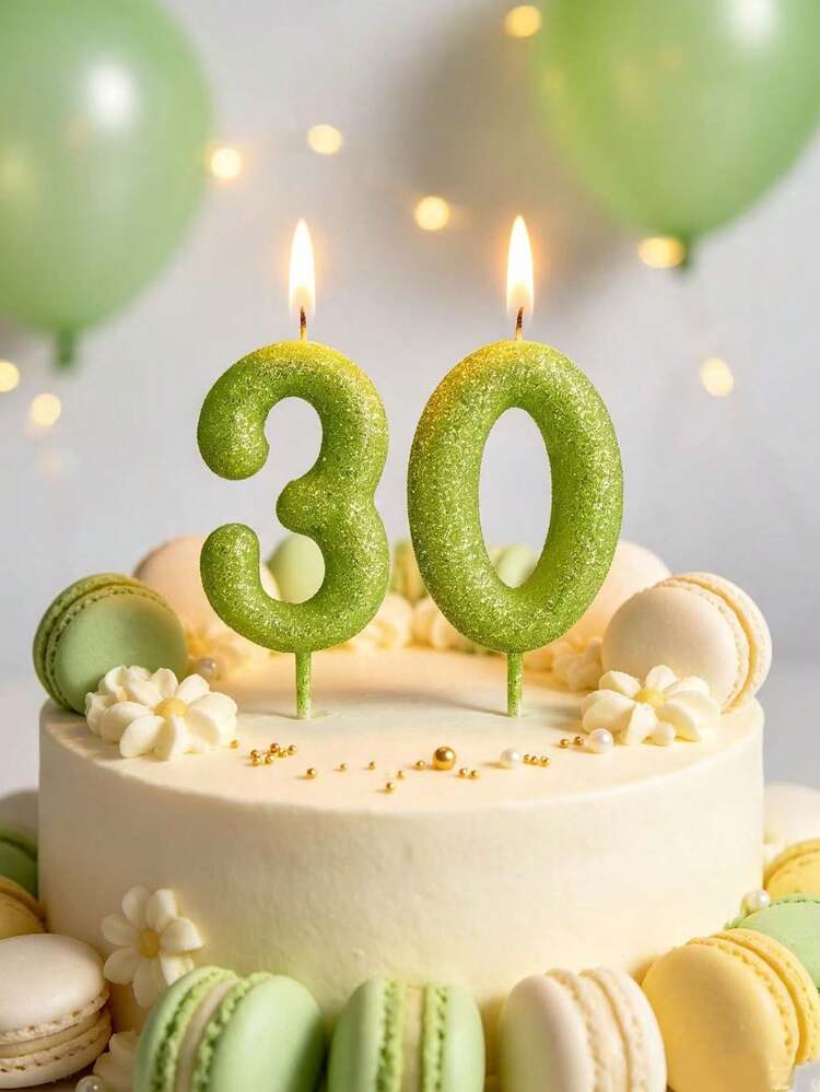 Light Green Glitter Number 0-9 Birthday Party Anniversary Wedding Theme Cake Decoration Candles Photo Props Gift Home Gathering Cake Decoration Candles - Light Green - View 2