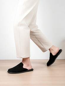 Men's Plus Size Suede Half-Slip-On Slippers, Minimalist Backless Design, Easy On/Off, Soft Upper, Snug Fit - Black - View 8