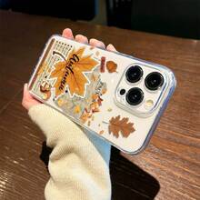 Autumn Squirrel Nut Maple Leaf Newspaper 15 14 Plus Transparent 13 Pro Max 12 Compatible With Apple 17 Pro Max 16 Pro 15 Pro 17 Pro 15 PM Premium Shockproof Protective Phone Case - Multicolor - View 5