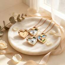 Custom Heart-Shaped Photo Collarbone Necklace, Memorial Jewelry With Photo, Ideal Christmas Gift And Wedding Jewelry, Heart Necklace - Multi-color Heart Photo Necklace - View 4