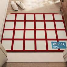 1pc Red And White Plaid Pattern Bathroom Mat, Bathroom Rug, Doormat, Small Rug, Carpet, Floor Mat, Home Decor, Area Rug, Outdoor Mat, Home Decor, Area Carpet, Bedroom Rug, Washable Carpet - Multicolor - View 5