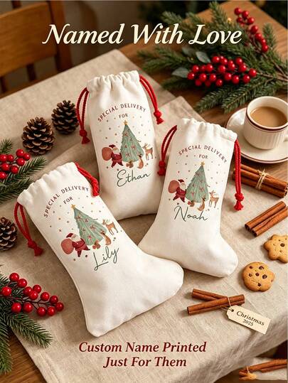 Personalisierte Weihnachtsstrümpfe, individuelle Weihnachtsstrümpfe mit Namen, Feiertagsgeschenksack, Weihnachtsabend-Tasche, Weihnachts-Kamin, Raum- und Treppengeländer-Dekorationen, die perfekt zur Weihnachtsatmosphäre passen, personalisiertes Weihnachtsgeschenk
