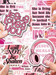 50Pcs Pink Y2K Quote Journal Stickers, Retro Millennium‑Style Decor Patterns With Macaron Pink Art Font Text Elements, Suitable For Scrapbook, Tumbler, Tablet, Suitcase, Pencil Box - Multicolor - View 2
