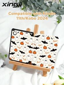 1pc Halloween Pumpkin Ghost Pattern E-Book Protective Case, Anti-Drop, Anti-Dust, Four-Corner Air Cushion Shockproof Protective Cover, Suitable For Ko-Bo, Kindle Paperwhite 11th Gen 2021, Kindle (11th Generation) 2022 Release, Kindle (11th Generation-2024 Release) (6 Inch), Perfect Fit To Protect Your Reading Device - Multicolor - View 2