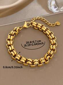 1 pieza Pulsera de cadena tejida vintage chapada en oro de 18K de acero inoxidable, joyería minimalista de oro para mujeres, regalo diario/fiesta/Navidad/cumpleaños/Halloween - Multicolor - Ver 4