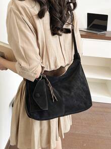 Vintage Distressed Hobo Underarm Bag For Women, Large Capacity Soft Leather Shoulder Bag With Free Small Card Holder, Commuter Crossbody Bag - Black - View 8