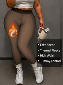 1pc/2pcs Women's Plus Size Warm Tights, Sexy Slim Fit Faux Translucent Thermal Lined Leggings, Winter Thickened Warm Fleece Tights, Women's Fashion Tights - Multicolor - View 24