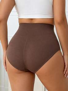 1pc Coffee Brown Plus Size High Waist Seamless Shapewear Panties, Wide Waistband Strong Tummy Control Butt Lifting Body Shaping Panties, 4-Way Stretch No-Trace Anti-Rolling Comfortable Non-Binding, Postpartum Recovery Back To School Commute Dress Jeans Invisible Base Layer Shaping Triangle Panties - Coffee Brown - View 4