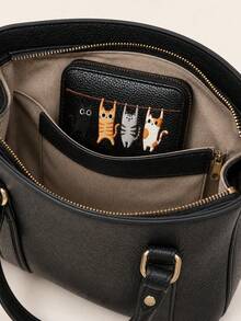 Colorblock Kitten Hanging Ornament, Cute Cat Swinging Print Pattern, Lychee Textured Leather Coin Purse Card Holder, Small Zipper Wallet Mini Storage Bag, Kitten Keychain Accessory, Portable Zipper Card Sleeve Coin Pouch, For Women Girls Teenagers Daily Use, Travel Shopping Dating Office Dorm School Essential, Compact Pocket Wallet Clutch For Cash Cards Coins Keys - Multicolor - View 4