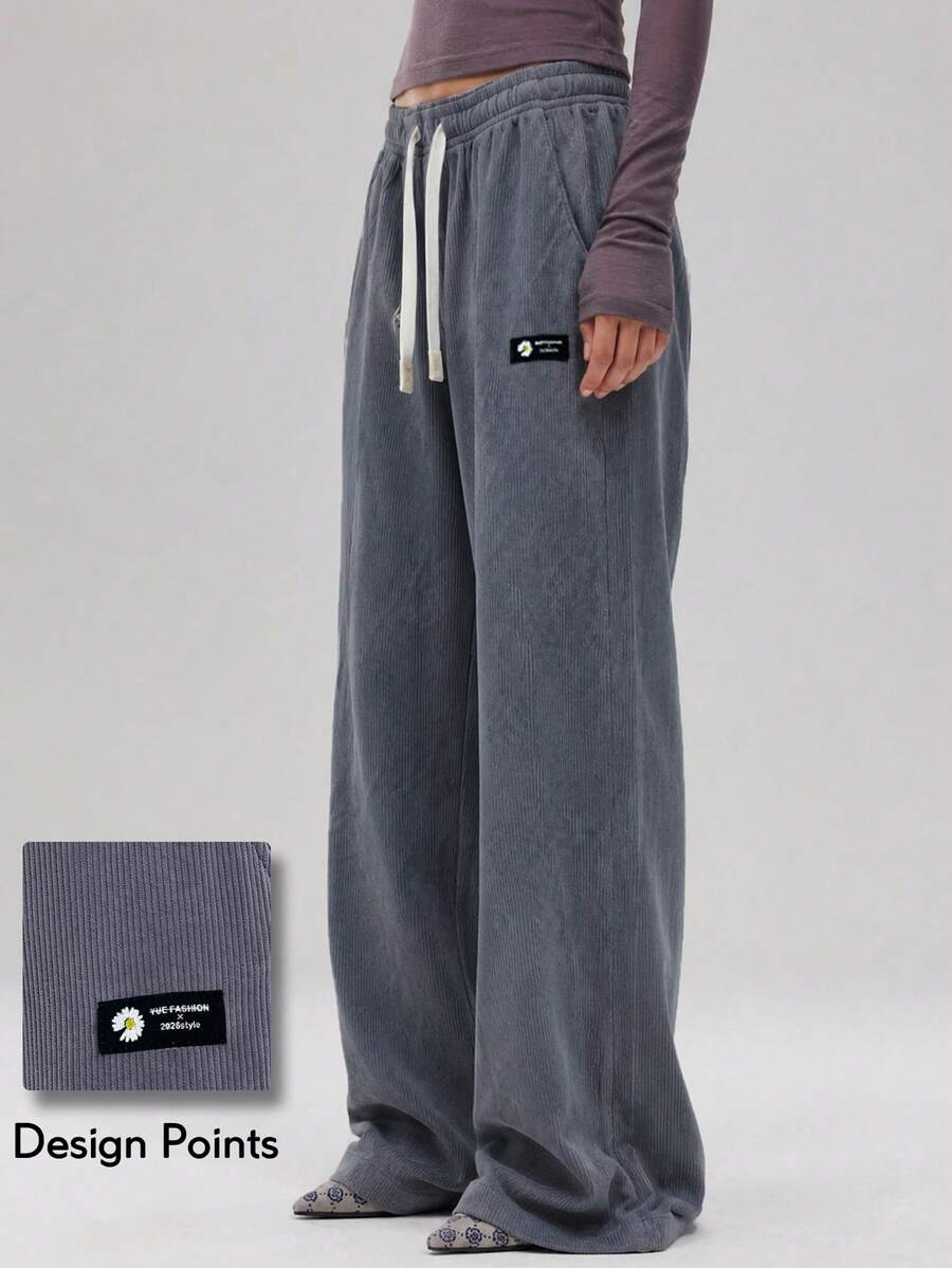 KyrLssu Women's Casual High Waist Wide Leg Pants With Side Pockets - Dark Grey - View 1