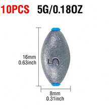 10pcs Olive Shaped Fishing Sinkers, 5g/7g/10g/15g/20g/30g, Plastic Core, Suitable For Long Distance Casting - Silver - View 14