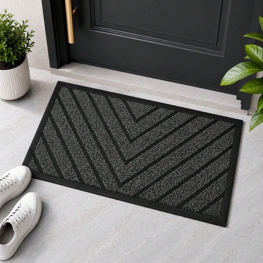 Felpudo Entrada Casa, Alfombrilla Retangular Absorbente con Base de Goma,Atrapa Suciedad y Humedad, para Interior y Exterior, Puerta, Pasillo y Terraza - PVC - roombo GRIS - Ver 1