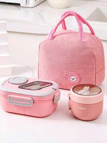 2pcs Creative Macaron Color Bento Box, Convenient Lunch Box Set With Built-In Utensils, Student Meal Box, Large Capacity Food Container, Portable Lunch Box, Suitable For Students, Office Workers And Outdoor Picnic Food Carrying - Multicolor - View 4