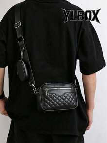 2件組刺繡男士斜跨包迷你鑰匙包 - 黑色 - 查看 1