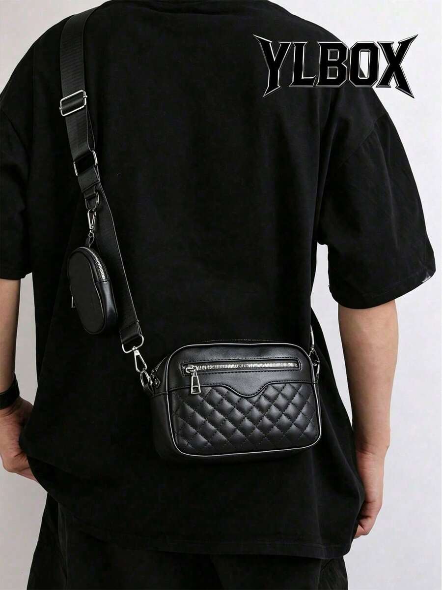 2件組刺繡男士斜跨包迷你鑰匙包 - 黑色 - 查看 1