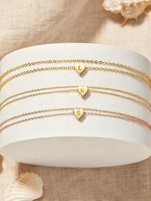 Gelang Kaki Huruf Hati dari Baja Tahan Karat Berlapis Emas - Gelang Kaki Huruf yang Dipersonalisasi, Rantai Halus, Perhiasan Nama yang Disesuaikan, Gelang Kaki Pantai Laut, Hadiah untuk Wanita - Emas - View 2