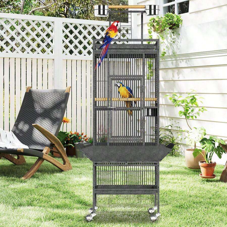 Techigher 155 Cm Wrought Iron Play Top Bird Cage With Rolling Stand, Perch & Feeder, Large Parrot Cage For Parakeets, Cockatiels, Conures, Parrots - one-size - View 1
