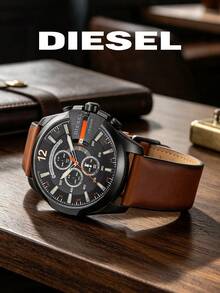 Diesel DZ4343 Mega Chief Men's Chronograph Watch, Black Dial Brown Genuine Leather Strap 10 Bar Water Resistant Quartz Wrist Watch - WATCH - View 2