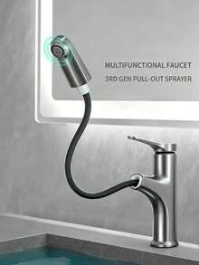 Modern Basin Faucet With Pull Out Sprayer – Soft Bubble Water Saving Aerator, Leak-Proof Ceramic Cartridge, Gunmetal Gray Finish, Single Hole Easy Install - 5934-Gunmetal Gray - View 6