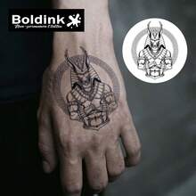Boldink 1PC Stiker Tato Sementara Pola Cincin Anubis Mesir Kuno, Tato Seni Tubuh Tahan Air, Bertahan 1-2 Minggu, Formula Sari Tanaman, Lembut, Tidak Iritasi, Sempurna untuk Pakaian Sehari-hari, Dekorasi Tubuh, Hadiah Unisex, Penting - Hitam - View 2