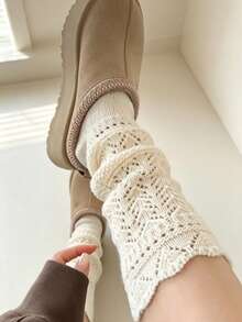 1 Paar Mädchen Cut Out Rauten Strick Slouch Socken, Wellige Spitze Atmungsaktive Mesh Mittlere Waden Socken, Japanischer Sanfter Stil Einfarbig Vielseitig, Geeignet für Ballettschuhe, Schneestiefel, Freizeitkleidung, Dünne Kniestrümpfe - Verschiedenfarbig - Übersicht 4