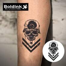 Boldink 1PC Helmet Skull V-Stripe Temporary Tattoo Sticker, Waterproof Body Art Tattoo, Lasts 1-2 Weeks, Plant Juice Formula, And Gentle, Non-Irritating, Perfect For Daily Outfit, Body Decoration, Unisex Gift, Must-Have For Fashion Enthusiasts - Black - View 6