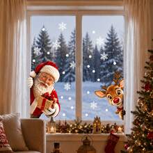 Christmas Window Stickers Santa Claus Reindeer Snowflake Glass Decals Cute Holiday Window Clings Christmas Home Decor - Santa Claus - View 2