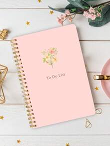 1pc Pink To Do List Spiral Notebook,Task Planner With Date&Time,Checklist,Progress Tracker,Notes And Priorities Pages,Office Desk Accessories Office Supplies For Work&Study - Rectangle - View 2
