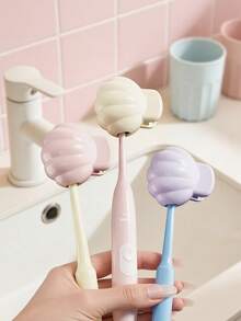 Nordic Style Shell Pattern High-Foot Toothbrush Holder, Shell Toothbrush Cover, Bathroom Sink Toothbrush And Toothpaste Storage Box, Multi-Functional Desktop Makeup Brush Holder And Pen Holder - Multicolor - View 2