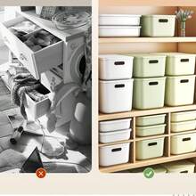 Plastic Storage Baskets Bins Boxes With Lids,Organizing Container Storage Organizer Bins For Shelves Drawers Desktop Playroom Classroom Office - White - View 8
