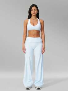 MFVIM Women's Versatile Yoga Set, Skin-Friendly Easy-To-Wear Fitted Bra, Butt-Lifting Slimming Wide-Leg Casual Pants - Baby Blue - View 7