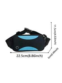 Black & Light Blue Colorblock Running Waist Bag, Multifunctional Sports Waist Pack, Adjustable Elastic Waistband Bag - Multicolor - View 9