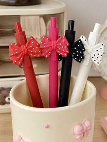 1/7pcs Multi-Color Polka Dot Bowknot Decoration Black Neutral Retractable Ballpoint Pen, Suitable For Office, School, Back To School Gift For Girls - Multi-color Polka Dot Butterfly Pen - View 4