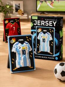 FIFA 足球球衣積木套裝，600+片梅西 #10 與 C 羅 #7 展示框模型，桌面裝飾球迷禮物 - 彩色 - 查看 3