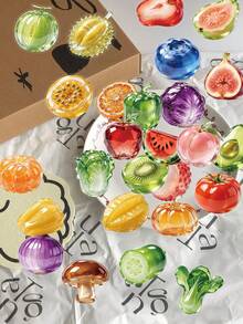 50pcs Glass Fruit & Vegetable Stickers For Decoration, Scrapbook, Diary, Planner, Luggage, Guitar, Skateboard, Window, Water Bottle - Multicolor - View 1