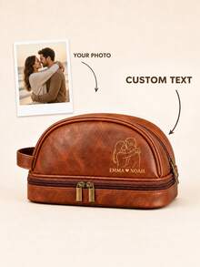 Personalized Couple Travel Organizer Bag, Custom Name & Line Art, Dual‑Layer Travel Pouch For Anniversary Wedding Gift - Multicolor - View 1