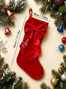 1pc Customizable Bowknot Christmas Stocking, Velvet Material With Name, Personalized Christmas Stocking, Ideal Holiday Gift, Suitable For Christmas Decoration, Party Setup, Family Gathering Essential - Multicolor - View 8