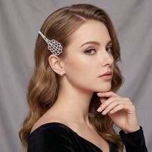 1pc Elegant Rhinestone Hollow Geometric Hair Clip Sparkly Hairpin For Women Party Hair Accessories - Silver - View 1