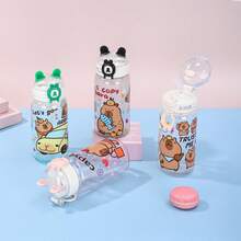 1pc 500ml Cute Capybara Plastic Water Cup, Large Capacity Straw Portable Baby Cartoon Travel Cup - Multicolor - View 4