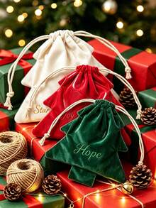 Personalized Custom 2026 New Christmas Atmosphere Decorative Drawstring Bag With Pom Pom Bell Accessories, Christmas Tree Shaped Hanging Ornament Pendant - Multicolor - View 5