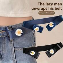 1 chiếc thắt lưng co giãn họa tiết hoa cúc tàng hình, thắt lưng dáng suông không khóa, thắt lưng jeans đan len đính đinh tán phong cách thường ngày, thắt lưng đa năng unisex không lỗ - Nhiều màu - Xem 6