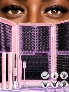 DIY Eyelash Extensions Kit With Mega Volume Lash Clusters, Individual Cluster False Eyelashes, Dense Wispy Fluffy Lashes, Soft Lightweight Natural Look Eyelashes, Reusable Lash Extension Set For Beginners, Home, Wedding & Party - Black - View 1