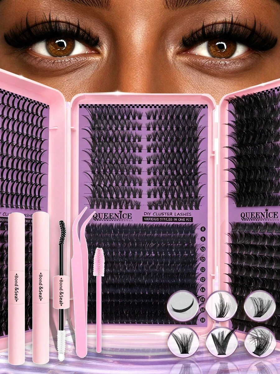 DIY Eyelash Extensions Kit With Mega Volume Lash Clusters, Individual Cluster False Eyelashes, Dense Wispy Fluffy Lashes, Soft Lightweight Natural Look Eyelashes, Reusable Lash Extension Set For Beginners, Home, Wedding & Party - Black - View 1