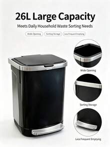 Stainless Steel Pedal Trash Can, Soft Close Odor-Proof Lid, Detachable Inner Bucket, Slim Rustproof Waste Bin For Kitchen Bathroom Office Apartment, Perfect For Families & Urban Home Users - Multicolor - View 6